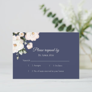 White Roses  Elegant Purple Wedding RSVP Card