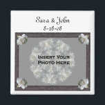 White Roses Elegant Wedding Favour Photo  Magnet<br><div class="desc">Elegant frame with white rosebuds save the date wedding favour refrigerator magnet. Ready for your special photo. Fill in your information in the template. Make more changes to text and font size, style, and colour. Add your photo by clicking on Change and upload your picture. Click on Customize to adjust...</div>