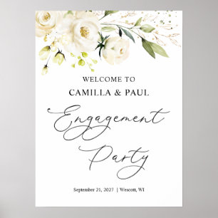 White Roses Engagement Party Welcome Sign