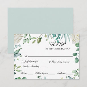 White Roses Eucalyptus Botanical Wedding   RSVP Card