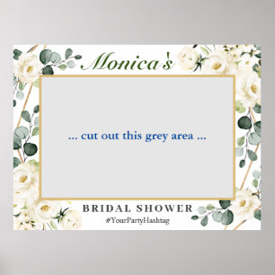 White Roses Eucalyptus Bridal Shower Photo Prop Poster