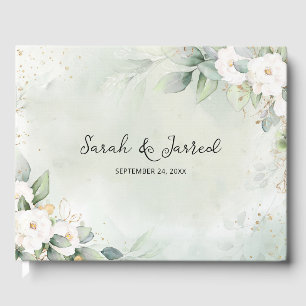 White Roses Eucalyptus Leaves Guest Book