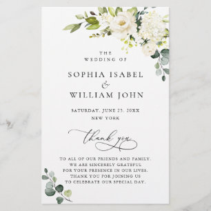 White Roses Eucalyptus Wedding Ceremony Program