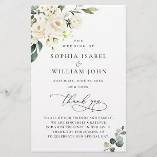 White Roses Eucalyptus Wedding Ceremony Program