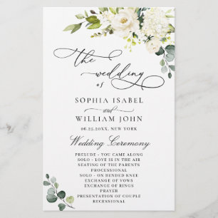 White Roses Eucalyptus Wedding Ceremony Program