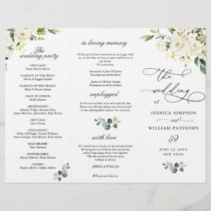 White Roses Eucalyptus Wedding Ceremony Program