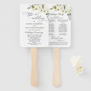 White Roses Eucalyptus Wedding Program Hand Fan