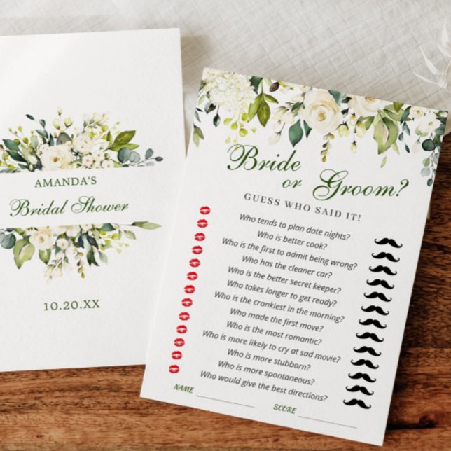 White Roses Floral Bridal Shower Game Card (Creator Uploaded)