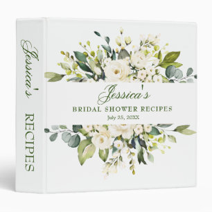 White Roses Floral Bridal Shower Recipe Binder