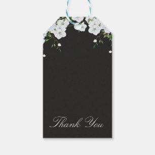White Roses Floral & Charcoal Grey Elegant Favour Gift Tags