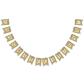 White Roses Floral Gold Bunting Flag