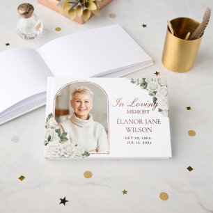 White Roses Floral Memorial Funeral Picture Photo Guest Book