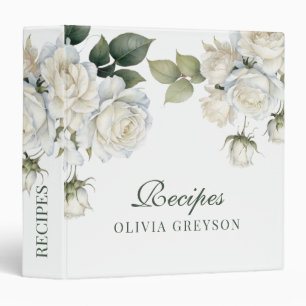 White Roses Floral Personalized Recipe Binder
