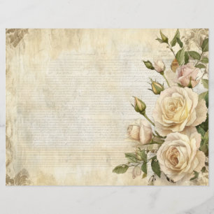 White Roses Floral Vintage Antique Paper Sheet