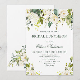 White Roses Floral  Watercolor BRIDAL LUNCHEON Invitation