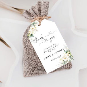 White Roses Floral Wedding Ceremony Gift Tag