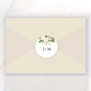 White Roses Floral Wedding Classic Round Sticker