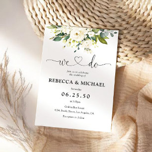 White Roses Floral Wedding Invitation