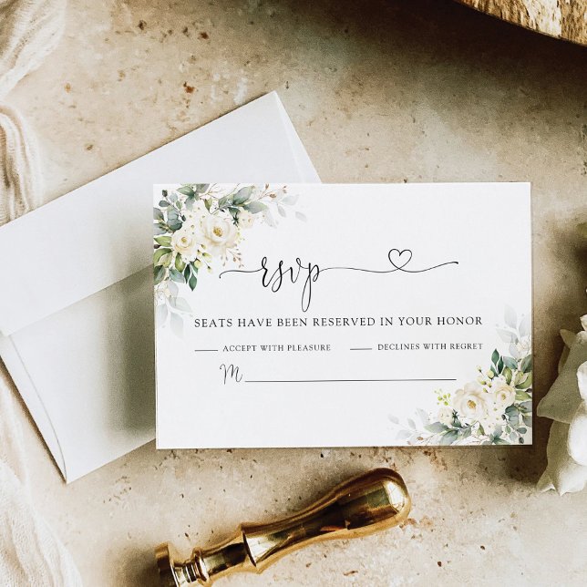 White Roses Floral Wedding RSVP Card (Creator Uploaded)