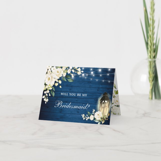 White Roses Floral Will You Be My Bridesmaid Invitation (Front)