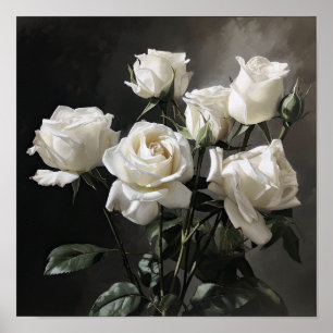 White Roses Flower Art Print Poster