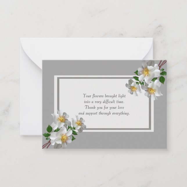 White Roses Flowers After Funeral Thank You Cards (Front)