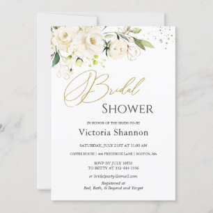 White Roses Foliage Nuptiale Douche Invitation