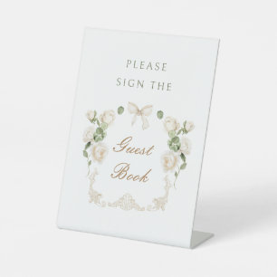 White Roses Frame Guest Book Pedestal Sign