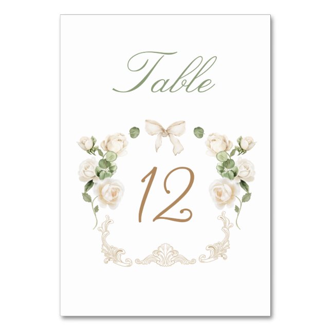 White Roses Frame Table Number (Front)