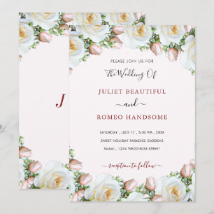 White Roses Frame Wedding Invitation Template