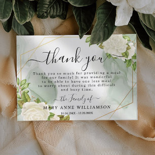 White Roses Funeral Food Thank You Card