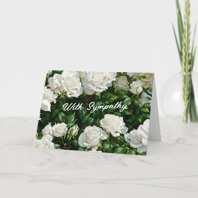 White Roses Garden Art Sympathy Card (Front)