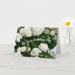 White Roses Garden Art Wedding Congratulations Card