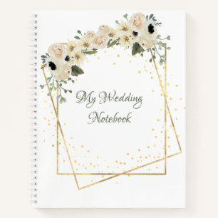 White Roses Gold Geometric Frame Planner Notebook