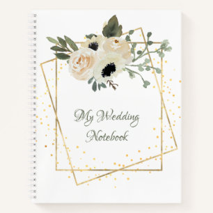 White Roses Gold Geometric Frame Planner Notebook