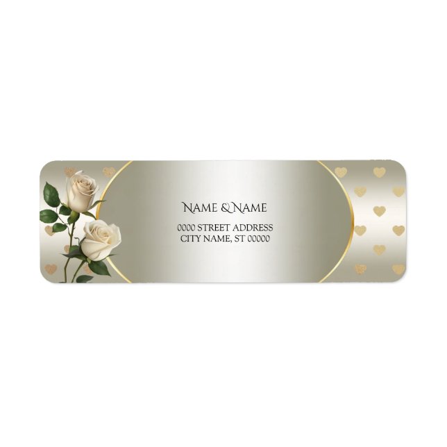 White Roses Gold Hearts Adresse de retour Label (Devant)