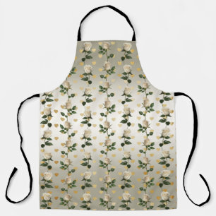 White Roses Gold Hearts Apron