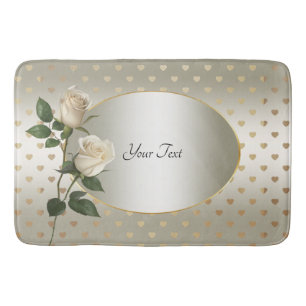 White Roses Gold Hearts Bath Mat