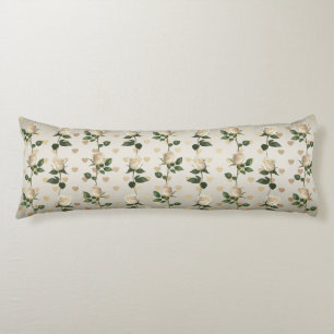 White Roses Gold Hearts Body Pillow