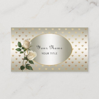 White Roses Gold Hearts Business Card