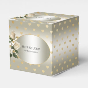 White Roses Gold Hearts Favour Box