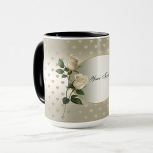 White Roses Gold Hearts Mug