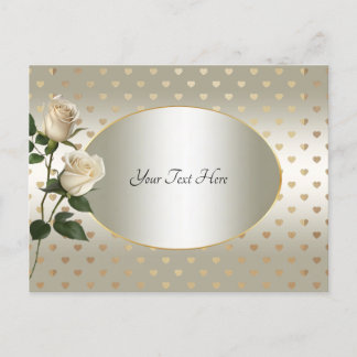 White Roses Gold Hearts Postcard