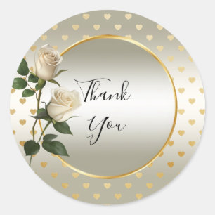 White Roses Gold Hearts Sticker