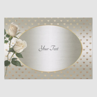 White Roses Gold Hearts Tissue Paper