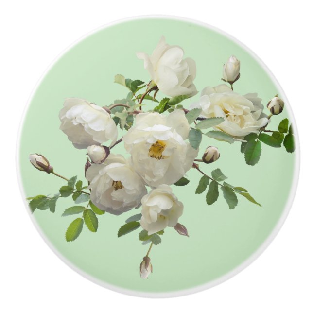 White Roses Green Background Ceramic Knob (Front)