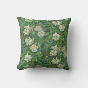"White roses, green leaves", beautiful flowers Throw Pillow