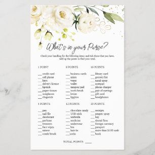 White Roses Greenery Bridal What's in Your Purse Flyer