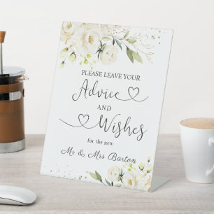 White Roses Greenery Foliage Advice & Well Wishes Pedestal Sign