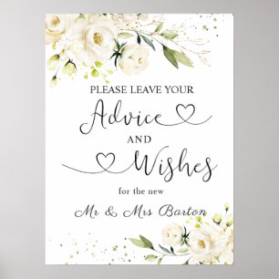 White Roses Greenery Foliage Advice & Well Wishes Poster